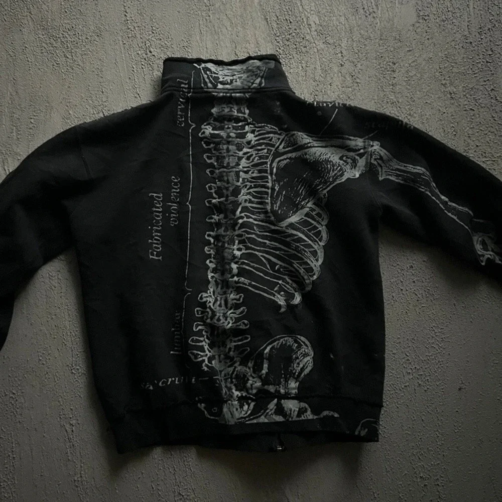 Vintage Iron Fist Zip Up Sweatshirt Medium Black 2000s Y2K Skeleton - Picture 6 of 10